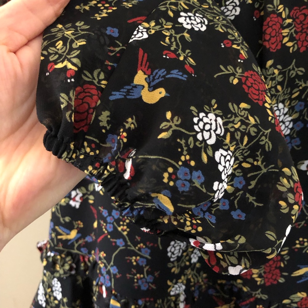 MADEWELL Sheer-Sleeve Ruffle Peplum Top in Finch Floral Sz XL - Picture 7 of 12